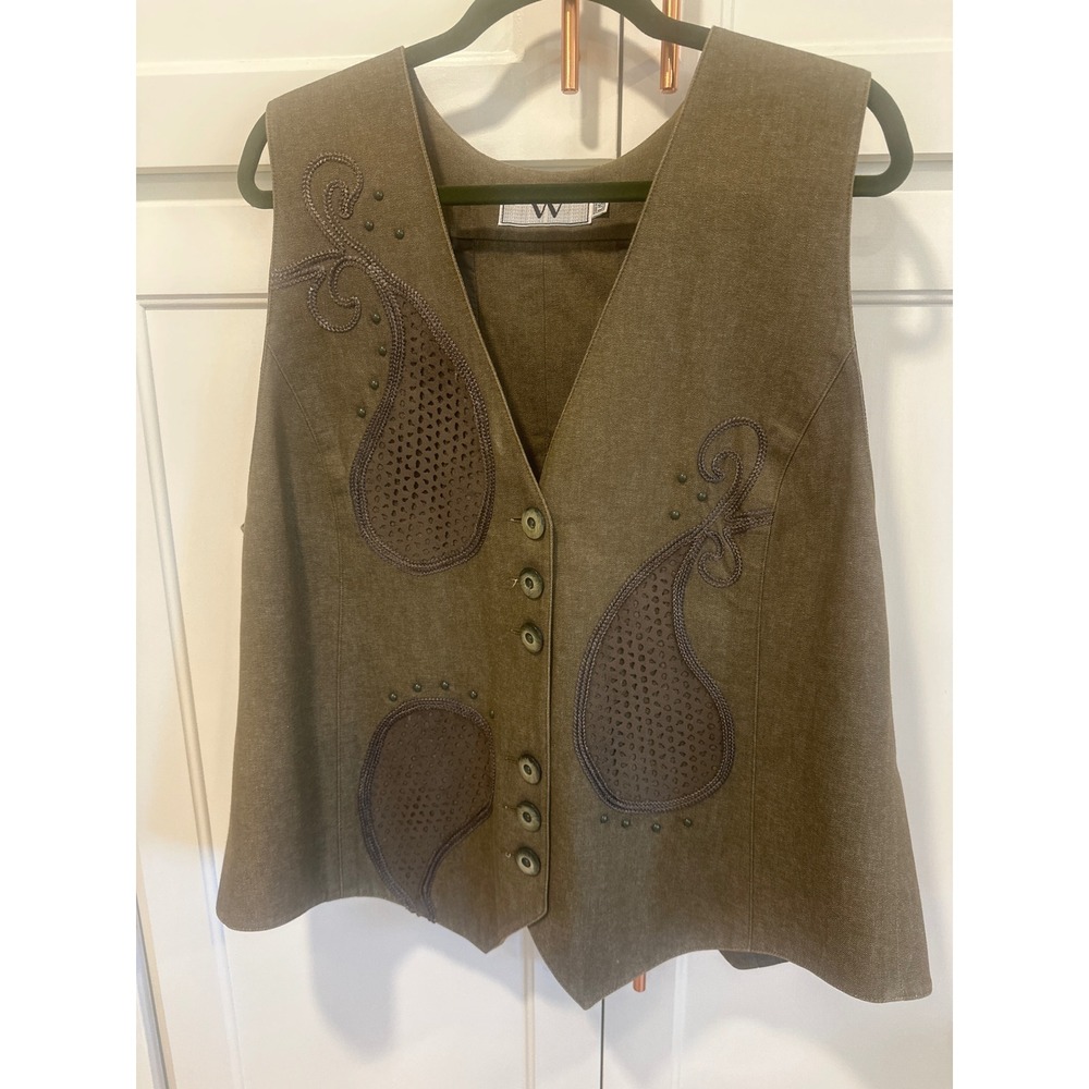 Howard Wolf Vintage Brown Paisley Tapestry Back Vest boho fairy Made in USA 1X